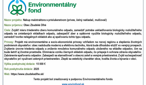 Environmentálny fond Nákup malotraktora s príslušenstvom